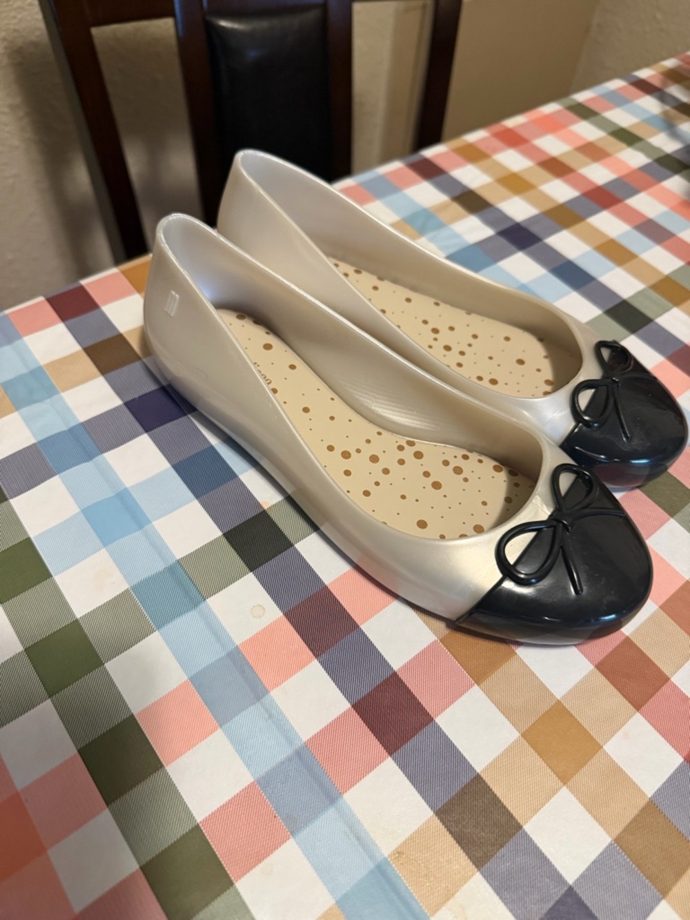 Mini Melissa Girls Ballet Flats with Black Bow